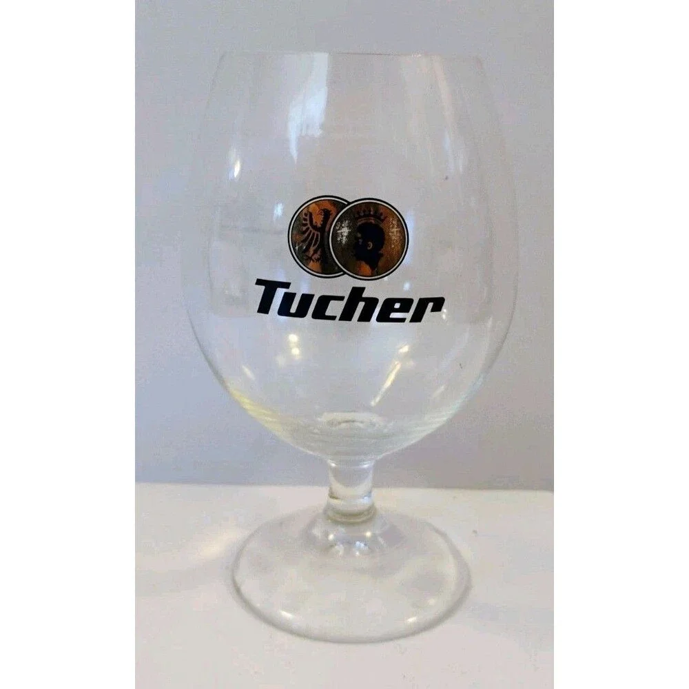 Vintage Tucher German Beer Glass Stemmed Tulip Pokal Goblet Logo Barware